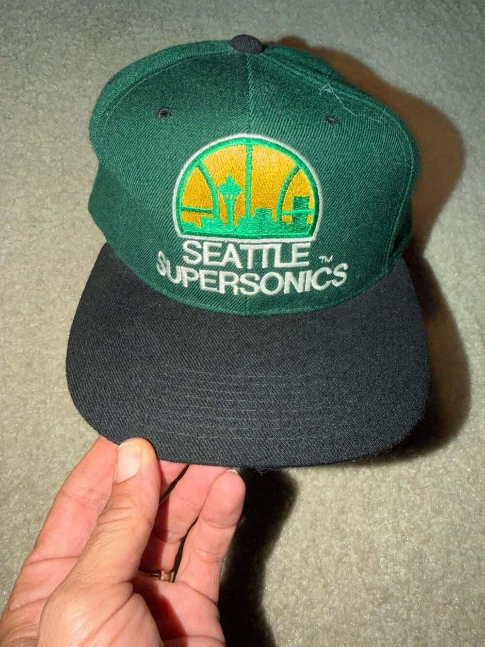 Vintage Seattle SuperSonics 100% Wool Embroidered Snapback Hat by Grossman Cap C